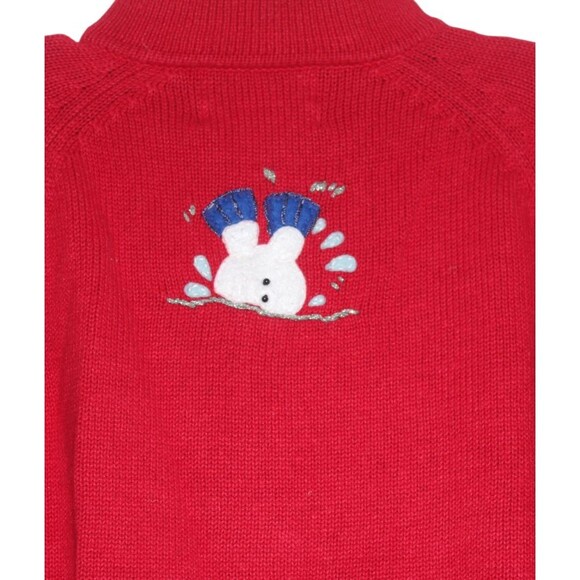 Vintage Tiara International Christmas Cardigan Skiing Snowman Holiday Sweater L - Picture 5 of 6